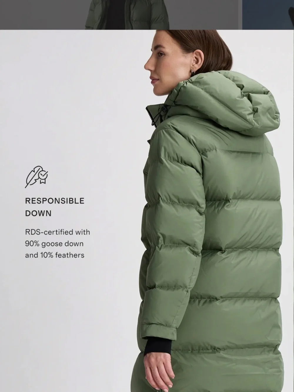Quince Responsible Down Long Puffer Jacket Sea Spray Green Size Small - Picture 5 of 15